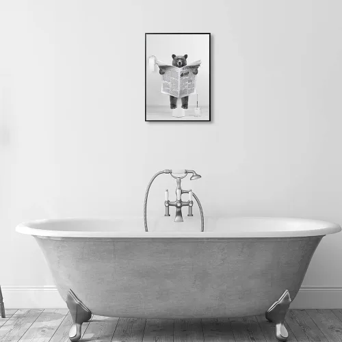 Vista 5 de XMJJQQ Lienzo enmarcado divertido de oso para pared, pintura de lindo oso blanco y negro en el inodoro, imagen de animales salvajes, decoración