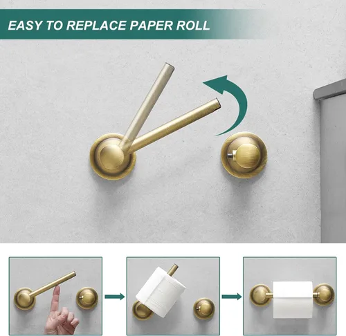 Vista 3 de Hoimpro Sujetador de papel higiénico montado en la pared, resistente a la oxidación, accesorios de baño, colgador de papel higiénico en latón antiguo