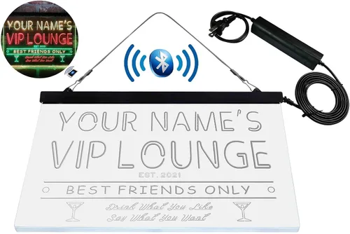 Vista 8 de Letrero de luz de neón LED tricolor personalizado VIP Lounge Bar Personalizar Nombre Fecha Texto Cita Fuente Verde y Rojo y Amarillo 13 x 8.7