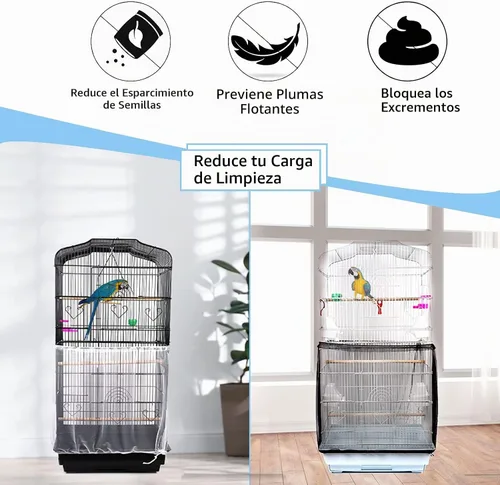 Vista 2 de Daoeny Funda universal para jaula de pájaros, red ajustable de nailon suave y aireado, atrapa semillas de plumas, falda transparente para jaulas