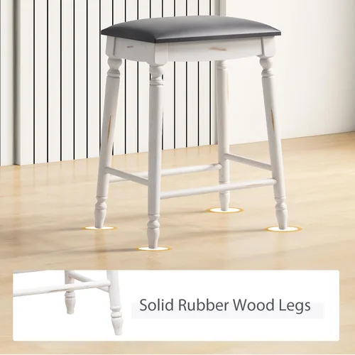 Vista 7 de Giantex Juego de 2 taburetes de bar de 24 pulgadas de altura de mostrador con asiento acolchado, patas de madera de goma, reposapiés y superficie