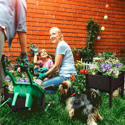 Vista 2 de Macetas elevadas de plástico para cama de jardín elevada con patas para plantas al aire libre, kits de caja con agujeros de drenaje para patio