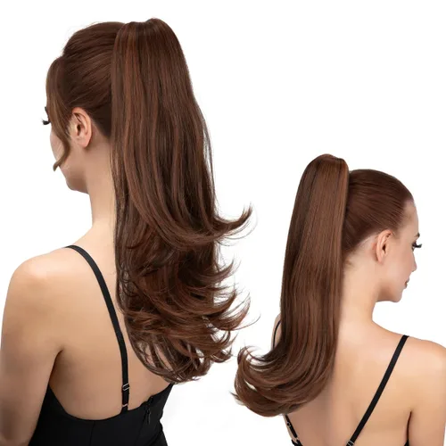 Vista 22 de Extensión de cola de caballo con clip, de 18 pulgadas, extensiones de cabello para mujer, cola de caballo larga y recta, cola de caballo rizada