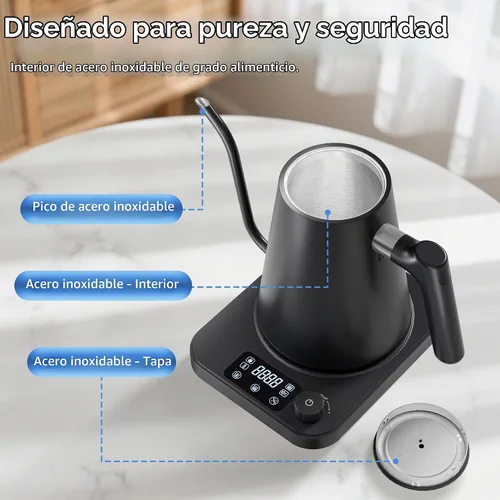 Vista 3 de Hervidor eléctrico de cuello de cisne, control de precisión de ±1 °F, ajuste de altitud inteligente, mantiene el calor 24 horas, memoria automática