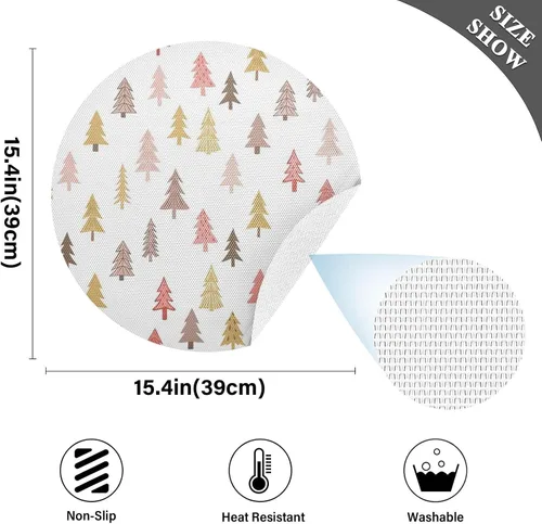 Vista 4 de Christmas Trees White Table Place Mats, Heat Resistant Non Slip Dinner Placemats Round for Kitchen one sizex6