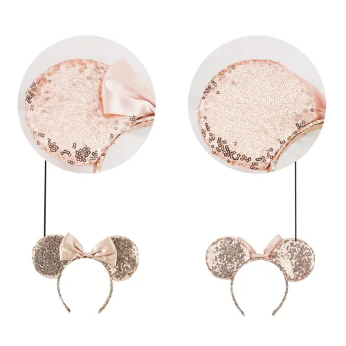 Vista 5 de Seamoy Diadema de orejas de Minnie con lentejuelas, diadema de orejas de ratón con lazo, accesorios para niñas, mujeres, adultos, niños, fiesta