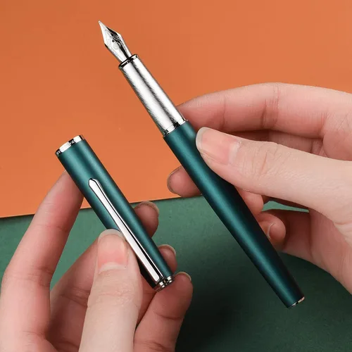 Vista 4 de Hongdian 920 - Pluma estilográfica de punta extrafina, color verde elegante con clip plateado