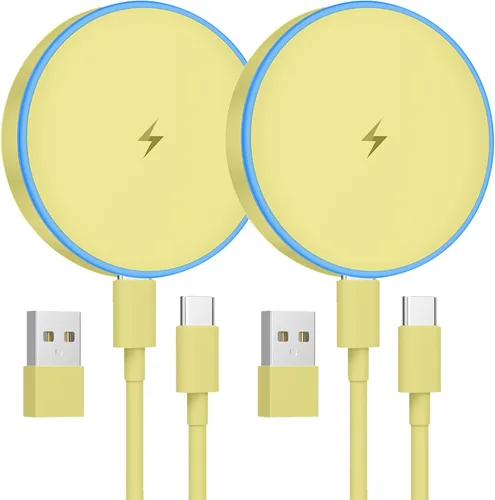 Vista 11 de MagSafe Charger 2 Pack Magnetic Wireless Charger Fast Charging Pad Dos cables USB-C y dos adaptadores USB-A, compatibles con iPhone Blanco