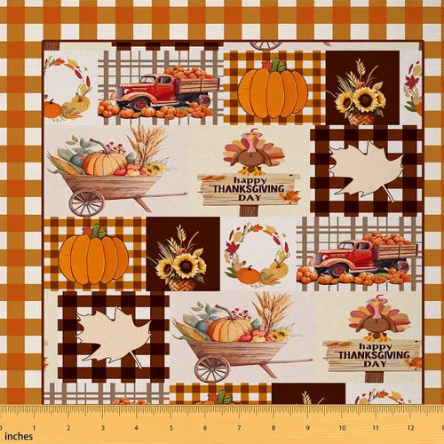 Vista 8 de The Yard - Tela con texto en inglés «Hello Fall», 36 pulgadas de largo x 59 pulgadas de ancho, hojas de árbol de calabaza otoñal, tela de tapicería