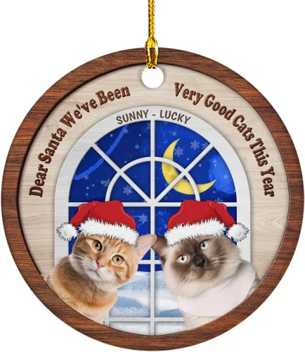 Vista 21 de Meowy Catmas - Divertido sombrero de Papá Noel con foto de gato, adorno de Navidad personalizado, regalos para gato, mamá, papá, lindo árbol