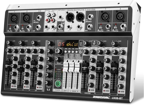 Vista 9 de Interfaz de audio de 4 canales, mezclador de DJ, tablero de sonido, efecto DSP de 16 bits, efectos de mezclador de audio USB, +48 V Phantom
