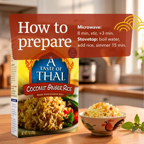 Vista 9 de A Taste of Thai Jasmine Rice Instant (arroz con jengibre y coco) – Auténtico arroz blanco tailandés orgánico, saborizado con especias tailandesas