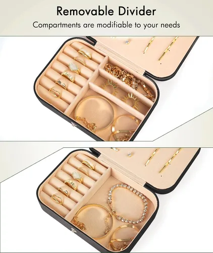 Vista 4 de Quatish Estuche de joyería de viaje, organizador de viaje de joyería, caja de joyería pequeña portátil para mujeres, mini estuche de joyería