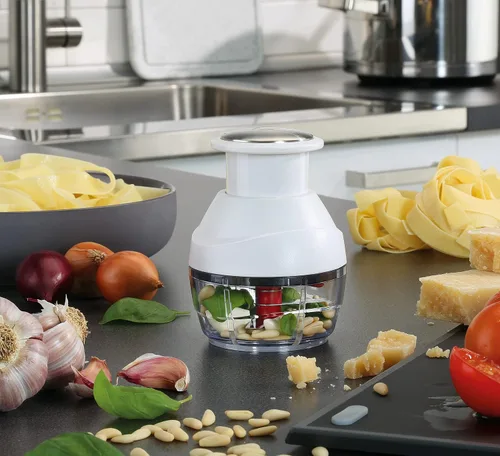 Vista 7 de Küchenprofi Picador de verduras y frutas, 3.4 pulgadas de diámetro x 4.5 pulgadas de alto, blanco, contemporáneo, mini picador de alimentos