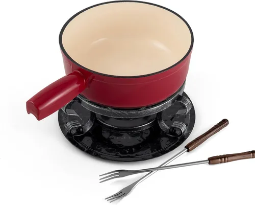 Vista 12 de Swissmar Lugano - Juego de fondue de queso de hierro fundido, 9 piezas, 2 cuartos de galón / 2 litros, ideal para derretir queso, chocolates Negro