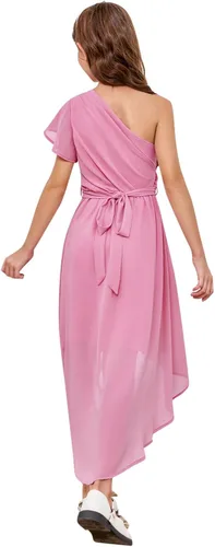 Vista 6 de rrhss Vestidos de flores para niñas con volantes de un hombro y vuelo, acampanado, sin mangas, lindos vestidos de fiesta de graduación de boda