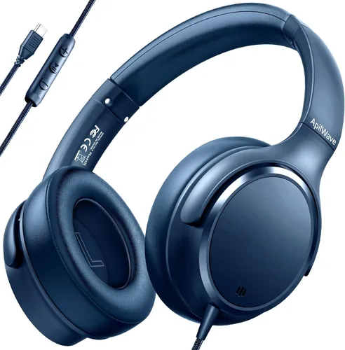 Vista 10 de Auriculares USB C con cable con micrófono, auriculares tipo C sobre la Negro