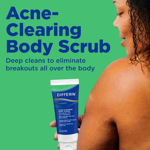 Vista 2 de Differin - Exfoliante corporal con ácido salicílico para eliminar el acné, mejora el tono y la textura de la piel en los hombros y el pecho, 8 onzas