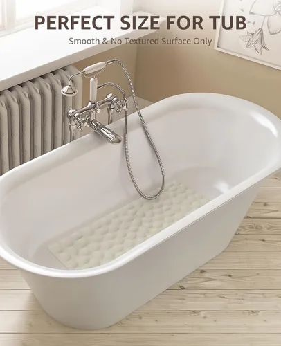 Vista 6 de Bligli Tapete para bañera antideslizante, estándar de 16 x 31.5 pulgadas, con ventosas fuertes, goma suave, antideslizante, lavable a máquina, Beige