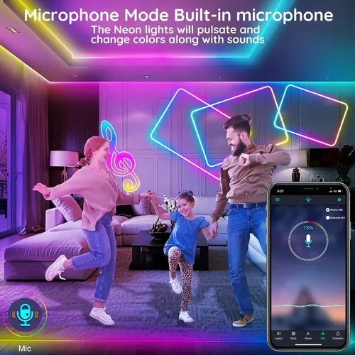Vista 4 de 20 pies de luces LED en cuerda, luces de neón flexibles con control de aplicación/control remoto, múltiples modos, IP65 impermeables