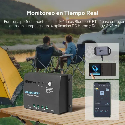 Vista 5 de Renogy - Kit básico de panel solar de 100W 12V, panel solar monocristalino de 100 vatios, controlador de carga PWM LCD de 30A, kit de adaptadores
