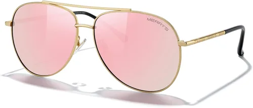 Vista 2 de MERRY'S Lentes de sol de aviador para mujeres y hombres, lentes de espejo polarizadas con funda, lentes de sol polarizadas para conducción, 2.362 in