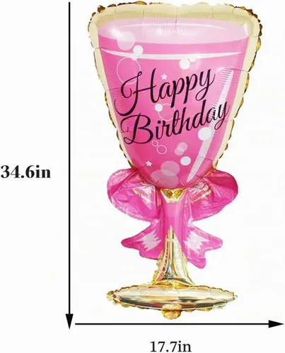 Vista 2 de 4 globos de aluminio para botella de champán de 36 pulgadas y copa de vino, globos grandes de aluminio Mylar para cumpleaños, boda, ceremonia
