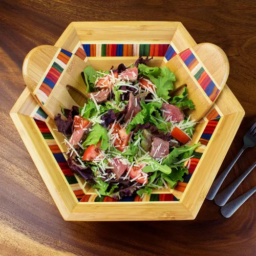 Vista 2 de Totally Bamboo Baltique Marrakesh Collection - Tazón para servir ensalada de 14 pulgadas con manos para ensalada, bambú y madera de abedul