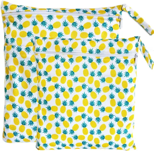Vista 14 de Bolsa para pañales de tela, 2 bolsas impermeables y reutilizables con bolsillos con cremallera, lavable, reutilizable para viajes, playa, piscina