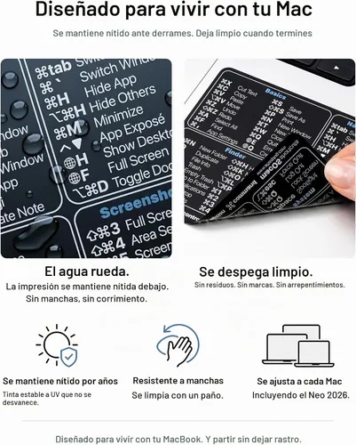 Vista 6 de Pegatina de accesos directos de Mac OS 2026, hoja de trucos de acceso directo de teclado, calcomanía de vinilo, sin residuos, para MacBook Air, Pro