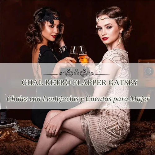 Vista 6 de Chales envolventes para mujer de los años 1920 con lentejuelas y cuentas, chales nupciales estilo flapper, capa de noche A #. Estilo 2-negro y dorado