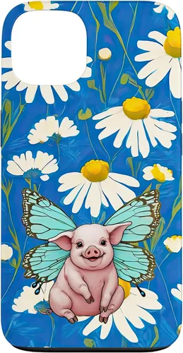 Vista 7 de Adorable Pig Piglet with Butterfly Wings Daisy Flower Sweet Case for iPhone 17