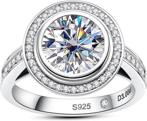 Vista 8 de Moissanite Engagement Ring, S925 Sterling Silver Wedding Bands for Women