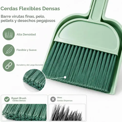 Vista 3 de Rypet Juego de mini recogedor y cepillo para limpieza de jaulas de mascotas pequeñas – Escoba de mano compacta para conejillo de indias, conejo