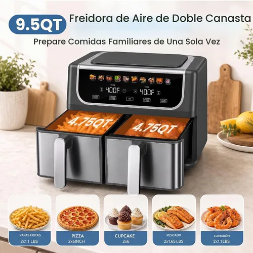 Vista 6 de OLIXIS Dual Air Fryers with 2 Baskets 9.5 Quarts Large Airfryer 10-in-1 Black