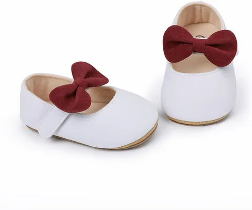 Vista 4 de Uineky Zapatos de vestir para bebés y niñas recién nacidas, zapatos planos estilo Mary Jane, antideslizantes, ligeros, suela suave, zapatos de boda