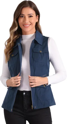 Vista 15 de Allegra K Chaleco de viaje para mujer con bolsillos, chaleco utilitario cargo sin mangas de verano Negro