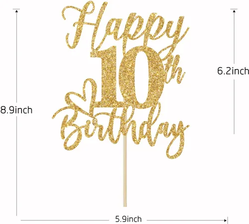 Vista 4 de Decoración para pastel de cumpleaños número 10, decoraciones de cumpleaños número 10, doble dígito, Hello 10, suministros para fiesta de cumpleaños