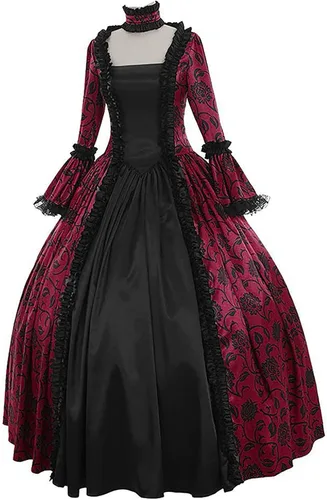 Vista 4 de SHOPESSA Disfraces de Halloween para mujer, vestido victoriano, vestido de baile para mujer, retro, medieval, renacentista, hasta el suelo, ropa