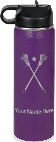 Vista 42 de LaserGram Botella de agua personalizada, palitos de lacrosse, acero inoxidable de doble pared aislada al vacío con popote superior, regalo grabado
