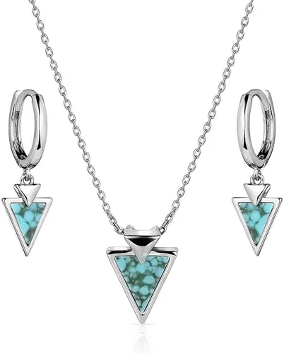 Vista 30 de Montana Silversmiths Conjunto de joyería de estilo occidental con turquesa elaborada a mano: aretes y collar