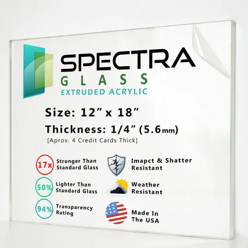 Vista 9 de Hojas de plexiglás acrílico transparente Spectra Glass de 12 x 12 pulgadas (1/4 pulgadas de grosor). 17 veces más fuerte que el cristal. Hoja