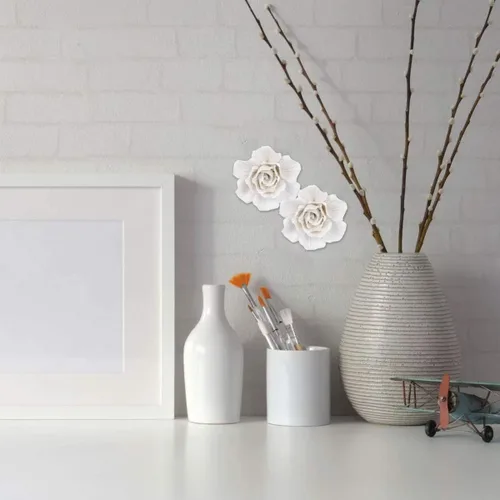 Vista 7 de BESPORTBLE Decoración de pared de cerámica, escultura floral de pared, decoración de porcelana hecha a mano, decoración 3D de arte de pared