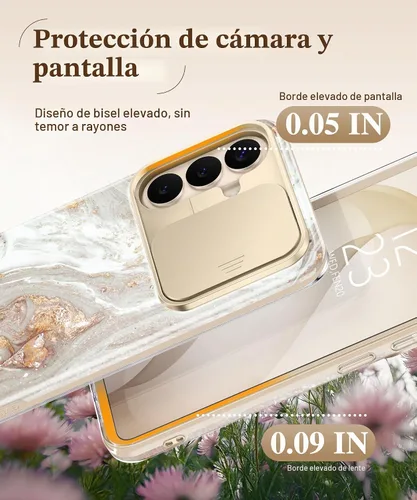 Vista 5 de GVIEWIN - Funda para Samsung Galaxy S26 Plus con cubierta deslizante para cámara de mármol Built-in Screen Protector, Military-Grade Shockproof