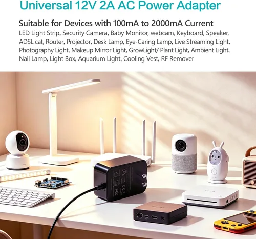 Vista 8 de Adaptador de fuente de alimentación 12V 2A AC DC 2 Amp Transformador Cargador universal de 12 voltios y 24 W para reemplazo de electrónica
