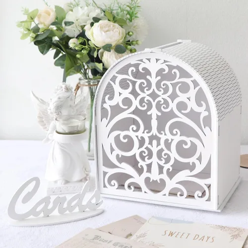 Vista 9 de OurWarm Caja de Tarjetas de Boda para Recepción, Cajas de Tarjetas de Boda de Madera con Ventana, Caja de Tarjetas de Regalo de Dinero con Sobre