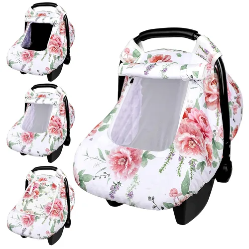 Vista 17 de Funda para asiento de auto Pea Pod para bebé, capota para asiento de auto infantil para recién nacidos con 2 capas de ventanas de tela de malla