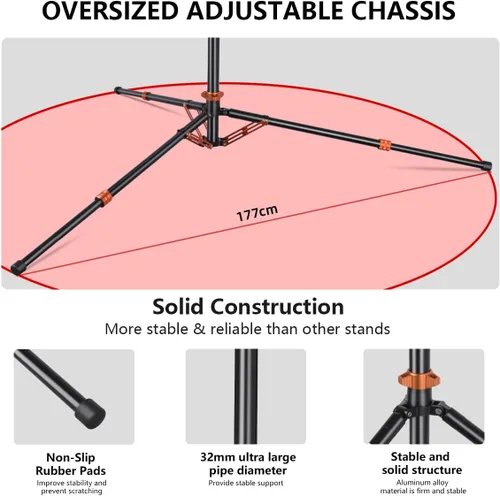 Vista 9 de Soporte de Luz para Fotografía con Amortiguación de Aire, Trípode Ajustable de Aluminio Resistente de 9 pies/2.75m Soporte de Trípode Estable