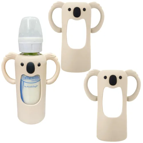 Vista 8 de 2 fundas de silicona para biberón de vidrio estrecho Dr. Brown de 4 onzas Beige