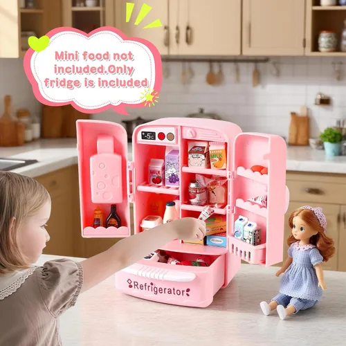 Vista 5 de Mueble Mini Refrigerador para Casa de Muñecas, Accesorio Esencial de Cocina para Casa de Muñecas, Compatible con Mini Alimentos, Decoración